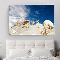 Paplūdimio jūros peizažas, drobės tapyba, kriauklė Jūros sienos menas Starfish Seashells Sienos paveikslėlių plakatas svetainės miegamojo biuro dekoravimui 21cm×30cm NoFrame