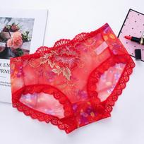Nėriniai apatiniai Seksualūs vidutinio juosmens kvėpuojantys tinkliniai siuvinėjimai Tuščiaviduriai Didelio Dydžio Skaidrūs Moteriški apatiniai M raudona