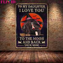 Čia gyvenanti tamsiai juoda katė ragana Retro dekoracijos plakatas Juodųjų kačių asociacijos sienų tapybos dekoravimas 21cm×30cm NoFrame black
