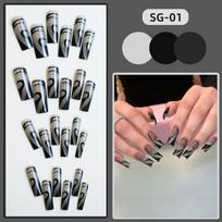 24 Vnt. / RINKINYS Quick Nails Glitter Ripple Manikiūras Blizgantys ilgi baletiniai netikri nagai Atsparūs vandeniui, nešiojami paruošti nagų lipdukai 24pcs/set gray