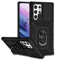 Slenkantis objektyvo apsauginis stovo dėklas, skirtas Samsung Galaxy S24 Ultra S23 Plus S22 S21 FE S20 5G S 24 22 21 23 dviejų sluoksnių šarvų dėklai For Galaxy S24 juoda