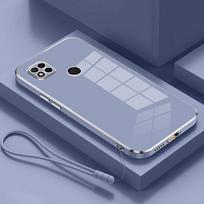 Skirtas Xiaomi Redmi 9C dėklui Redmi 9C NFC telefono dėklui Redmi 10A dėklui M2006C3MG M2006C3MT prabangiam kvadratiniam padengimui atsparus smūgiams galinis dangtelis Redmi 10A&Case & Strap mėlyna/pilka