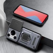 KEYSION Atsparus smūgiams dėklas, skirtas Huawei Pura 70 Ultra P70 Pro Slide Camera Apsauginis žiedinis stovas telefono dangtelis, skirtas Huawei Pura 70 Pro+ for Huawei Pura 70 pilka spalva