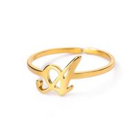 Pradiniai raidžių žiedai moterims Aukso spalvos nerūdijančio plieno AZ raidės reguliuojamas žiedas Estetinis vestuvių mados papuošalai dovana BFF resizable&Gold Color