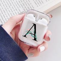 Atogrąžų lapai 26 raidės Abėcėlė AirPods dėklas Apple Airpods 3 Pro ausinėms Apsauginis dėklas Skaidrus įkrovimo dėžutės korpusas Airpods 1 2