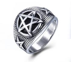 Suasmeninti retro Hexagram titano plieno žiedai madingi punk vyriški žiedai hiphopo papuošalų priedai No. 9 black