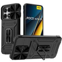 Slide Camera Funda, skirtas POCO X6 Pro 5G Redmi Note 13 Pro 5G Case Armour Metal Ring Stovo apsauginis dangtelis, skirtas POCO X6 5G Capa for POCO X6 Pro 5G juoda