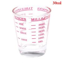 1 vnt. 30 ml stiklinis matavimo puodelis su skaliniu stikliniu skysto stiklo uncijos puodeliu raudona