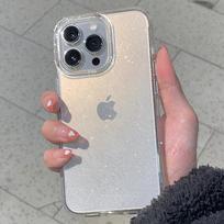 Skaidrus silikoninis dėklas su blizgučiais iPhone 16 Pro Max, 16E ir 15, visapusiškai apgaubiantis, minkštas apsauginis dangtelis. iPhone 16 Pro Max skaidri