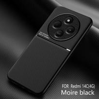Dėklas Redmi 14C su magnetiniu laikikliu automobiliui, odinis telefono dėklas Xiaomi Redmy 14C 14 C Redmi14C 4G, silikoninis smūgiams atsparus galinis dangtelis For Redmi 14C juoda