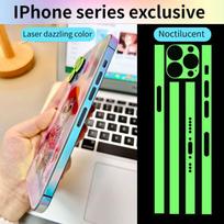 iPhone 16 Pro Max 16e 15 Pro Max 14 Pro Max 13 Plus 13 Mini 12 Pro Max šviečiantis naktį rėmelio lipdukas plėvelė + fotoaparato objektyvo apsauga iPhone 12 Pro Max green