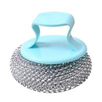 Stainless Steel Sponges with Handle Kitchen Pot Pan Dishes Cleaning Brush Wire Ball Scrubber Silver sidabras