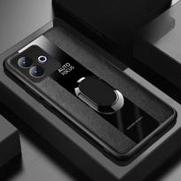 OPPO Realme GT 7 7T magnetinio žiedo stovo laikiklio telefono dėklas Realme GT 7 Pro prabangus odinis smūgiams atsparus buferio galinis dangtelis For Realme GT 7 Pro juoda