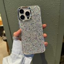 Blizgus Blizgučiai Minkštas Bamperis Telefono Dėklas Skirtas iPhone 16 15 14 13 12 11 Pro Max Plus Epoksidinis Korpusas Mergaitėms Atsparus Smūgiams Galinis Dangtelis For iPhone 12 sidabras