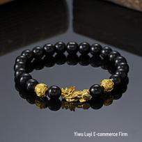 Six-Syllable Mantra Vietnamese Gold Pi Xiu Bracelet: 3D Gold-Plated Buddhist Bead Jewelry