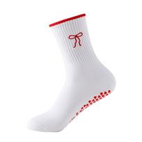 Pilates Socks, Women's Mid-calf Socks, Glue Anti-slip Special Yoga Socks, Embroidered Bow Fitness Sports Socks 1 pair balta