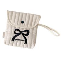 Stylish Cotton Polyester Period Essential Bag With Decorative Bows Design Compact Cosmetic Organizer For Women Girls