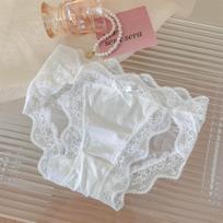 Girls Summer Sexy Lace High Split Satin Mesh Gauze Pure Breathable Cotton Crotch Low Waist Triangle Briefs M balta