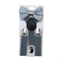 Vaikų petnešos su kaklaraiščiu ir klipais Patvarios Madingos Reguliuojamos Vaikų Petnešos Cosplay Medium Gray gray