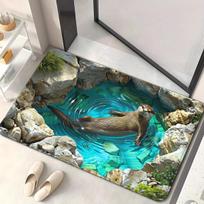 Iliuzinis baseino ūdra durų kilimėlis 3D dizainas, plaukianti ūdra, stipri vandens absorbcija 40x60cm/15.7*23.62inch
