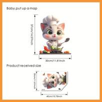 Creative Cat Chef Wall Stickers, Removable Self-Adhesive for Kids Room & Kitchen Living Room Decor 30x40cm įvairiaspalvis