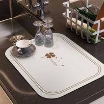 Super Absorbent Polyester Dish Drying Mats for Countertop, 1pc Diatomite Quick Drying Non-Slip Placemat for Coffee Bar, Retro Pattern Kitchen Mat 30*40cm