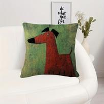 Vintage Red Dog Pillow Cover Mid-Century Modern Art Print Whimsical Canine Cushion Case For Sofa Bed Couch Retro Home Decor Peach skin 18*18(CM)-1Pcs