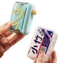 Dustproof Automatic Pop Dental Floss Box Press-on Mini Teeth Stick Case  Men&Women Blue &50Dental Floss