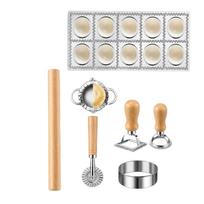 Manual Pasta Maker Set with Rolling Pin Ravioli Mold Dumpling Press Dough Cutter and Stamps for Homemade Italian and Asian Style Dumplings One Size chaki