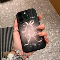 ins smudge powder bow for Apple iPhone16/17 mobile phone case 15 matte pleats 14 soft 13 sets IPhone17ProMax