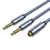 „Essager“ ausinių skirstytuvo ausinių adapteris, garso 3,5 mm moteriškas ir 2 vyriškas lizdas, mikrofonas Y skirstytuvo papildomas kabelis, skirtas kompiuterio adapteriui, papildomas laidas 25CM pilka
