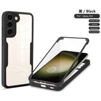 360 pilnos apsaugos skaidrus TPU dėklas, skirtas Samsung Galaxy S23 Plus S22 Ultra S21 FE A13 A33 A53 A14 A54 A32 A12 su minkšta priekine plėvele Samsung M22/M32 juoda