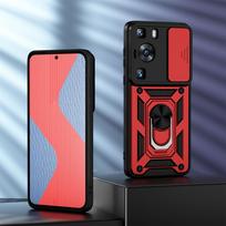KEYSION atsparus smūgiams šarvų dėklas, skirtas Huawei P60 Pro Slide Camera Lens Protection Ring Stovas Telefono nugarėlėje Huawei P60 P60 Pro for Huawei P60 Pro raudona