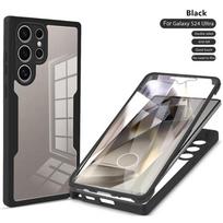 360 viso kūno apsaugos skaidrus dėklas, skirtas Samsung Galaxy S24 Ultra Plus A05 A05S A15 A25 A35 A55 5G smūgiams atsparus minkštas silikoninis TPU priekinis galinis dangtelis For Samsung S24 Ultra juoda