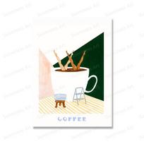 Kavos plakatas Drobės tapyba Labas rytas Kava Plaukikas Gilus nardymas Spaudinys Modernus Šiaurės šalių Sienų menas Paveikslai Virtuvei Namų dekoravimas 21x30cm No Framed tamsiai mėlyna spalva