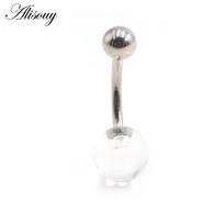 Alisouy 1PC Sexy Titanium Steel Barbell Natural Stones Opal Ball Belly Ring Navel Piercing Girl Women Button Ring Body Jewelry gray