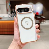 Prabangus galvanizuotas Magsafe love Heart dėklas, skirtas Google Pixel 7A 8A 8Pro Magnetinis belaidis įkrovimas smūgiams atsparus dangtelis, skirtas Google Pixel9 Pixel8 Google Pixel 9 Pro XL balta