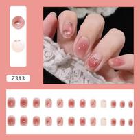 24 Pieces New Summer Products Long Island Iced Tea Wearing Nail Camellia Three-dimensional Light Change Love Girl Blush Wearing Nail Sticker