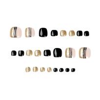 24 vnt. priklijuojami kojų nagai, trumpi kvadratiniai prancūziški dirbtiniai kojų nagai, 10 ml One Size black