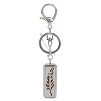 Aromatherapy Essential Oil Diffuser Keychain Stainless Steel Rectangular Hollow Leaf Pattern gray