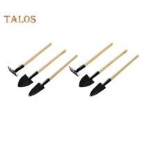 2 rinkiniai mini sodo įrankių vaikams, metalinis kastuvas su medine rankena, mini grėblys ir kastuvas dirvai purenti, persodinti, biurui, namams, vazoniniams augalams S black