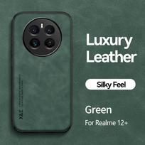 Dėklas Realme 12 Pro Plus, Odinis dangtelis su magnetiniu laikikliu automobiliui, skirtas Realme 12 Pro+ Realmi 12+ Realme12 Plus, silikoninis apsauginis dėklas For Realme 12 žalia
