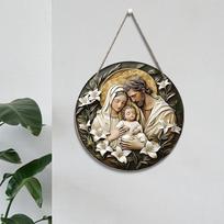 Religinis menas 2D plokščias Jėzaus gimimo pakabukas mediniai papuošimai Kalėdos idealus dekoras reljefo efektas ženklas gimimo scena dekoracija 20cm*20cm