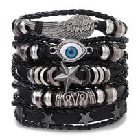 Vintažinė odinė rankų darbo vyriška apyrankė, roko, hiphopo, pankroko papuošalai, juodi gatvės mados aksesuarai, 6 vienetų rinkinys Leather bracelet set