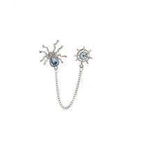 Dark Spider Ear Cuff: Metal Chain, Moonstone Water Drop & Web Design gray