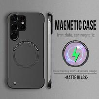 Magnetinis Metalinis Dažytas Plonas Berėmis Telefono Dėklas Samsung S23 FE S24 S25 Ultra S24Ultra S25 Plus Belaidžio Įkrovimo Dangtelis for S25 juoda