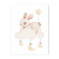 Nursery Elephant Rabbit Cat Wall Art Prints Poster Sun Rainbow Moon Star Cloud Boho Canvas Painting for Kids Bedroom Decoration 21cm×30cm NoFrame