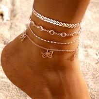 European & American Multi-Layer Crystal Chain Butterfly Anklet - Beach Style Foot Jewelry brown