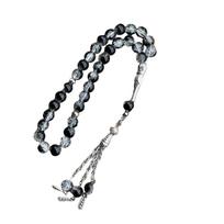 Musulmoniški maldos karoliukai 33 Tasbih Ledo skelto stiklo rožančius su kutuotos pakabuko Etninė islamo apyrankė kasdieniam garbinimui juoda