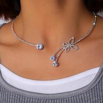 Butterfly Necklace Ear Fashion Butterfly Rhinestone Set Necklace One Size sidabras